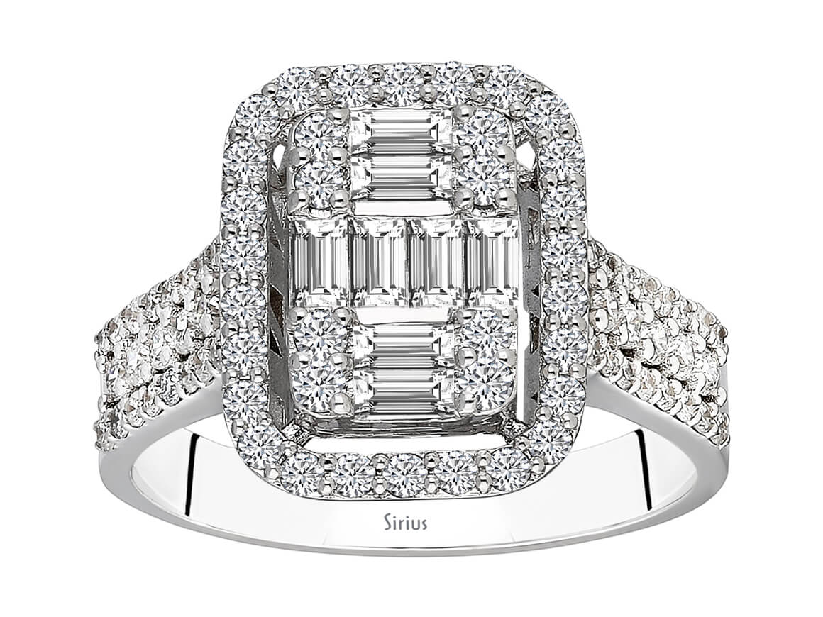 Birgie Baguette-Diamantring mit Doppel-Halo