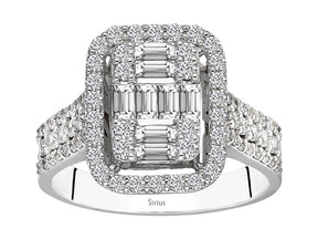 Birgie Baguette-Diamantring mit Doppel-Halo