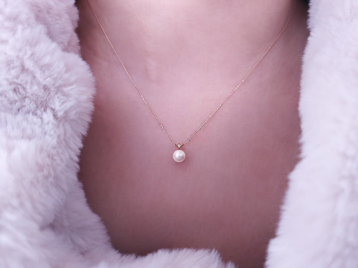 Birgie 0.02 Karat Diamant- und 2.90 Karat Perlenhalskette