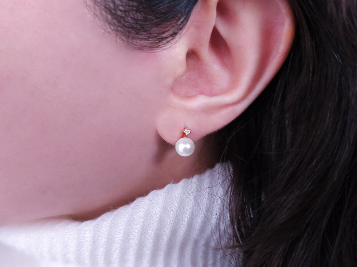 Birgie 0.03 Karat Diamant- und 3.90 Karat Perlenohrringe