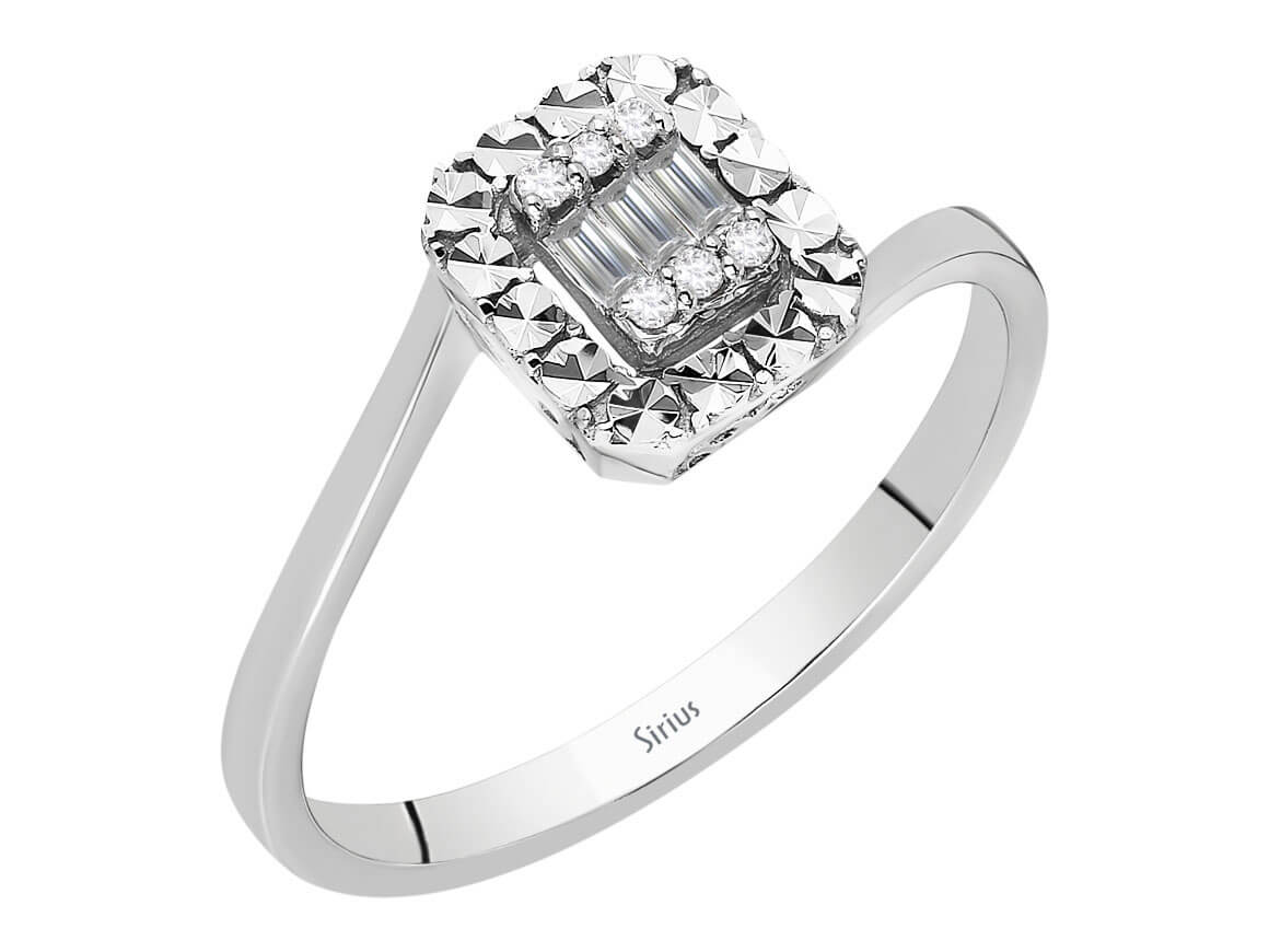 Birgie Diamant-Lichtkranz-Ring mit Baguette- und Rundschliff