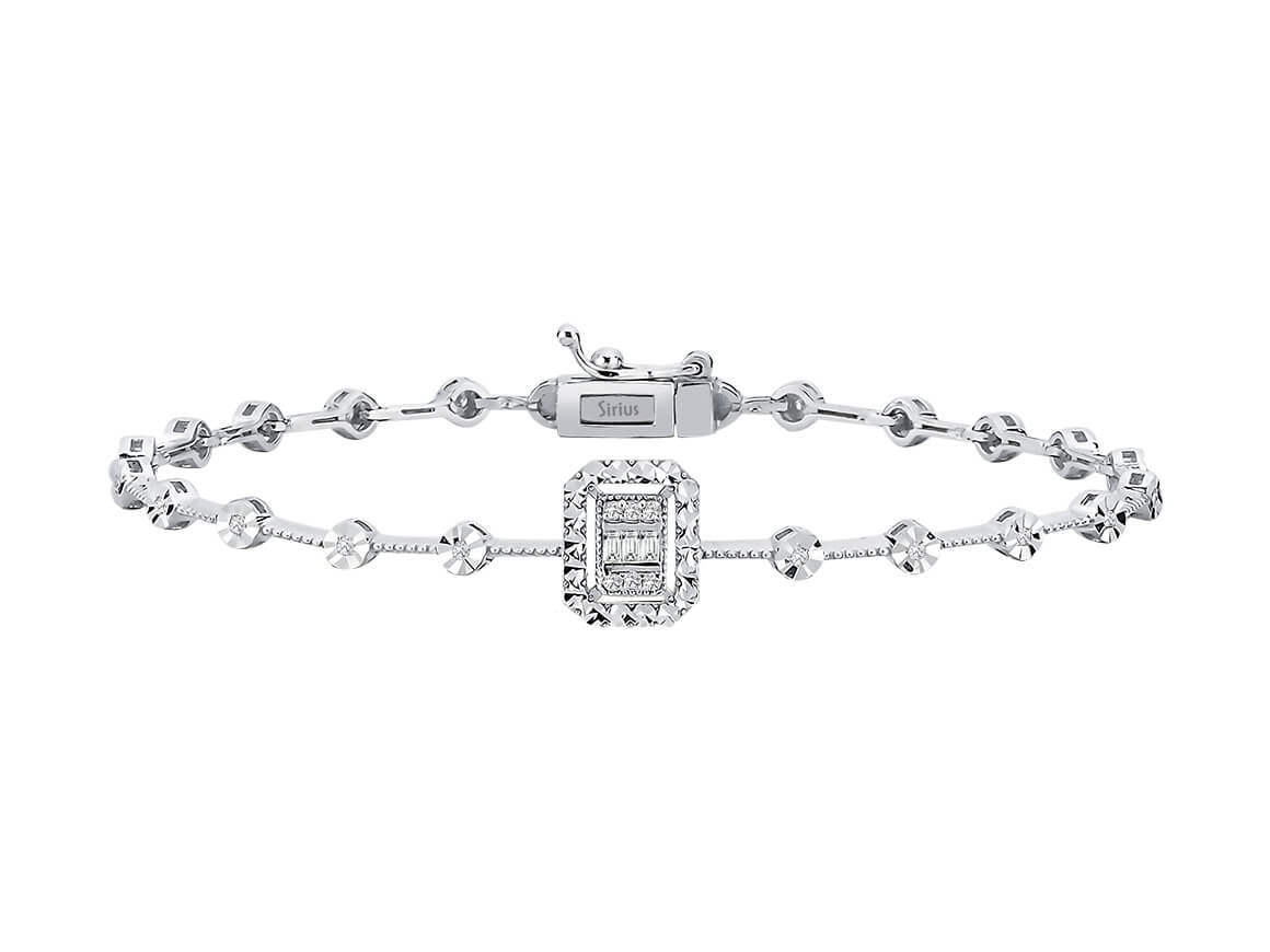 Elegantes Diamant Armband mit Baguette- und runden Diamanten im Pavé-Stil, 0.16 Karat, 8K Gold