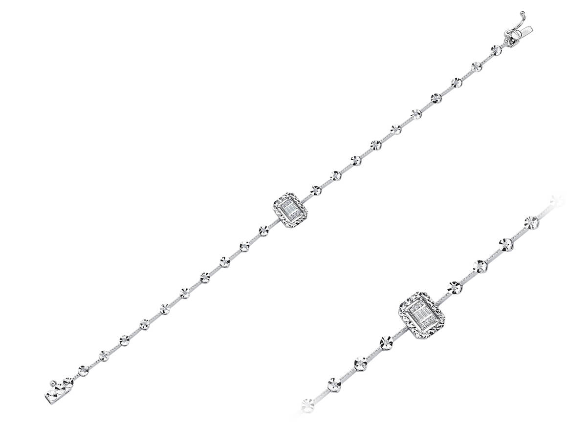 Elegantes Diamant Armband mit Baguette- und runden Diamanten im Pavé-Stil, 0.16 Karat, 8K Gold