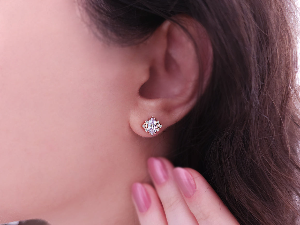 Birgie 14K Roségold Ohrringe mit Diamanten und Weißtopas