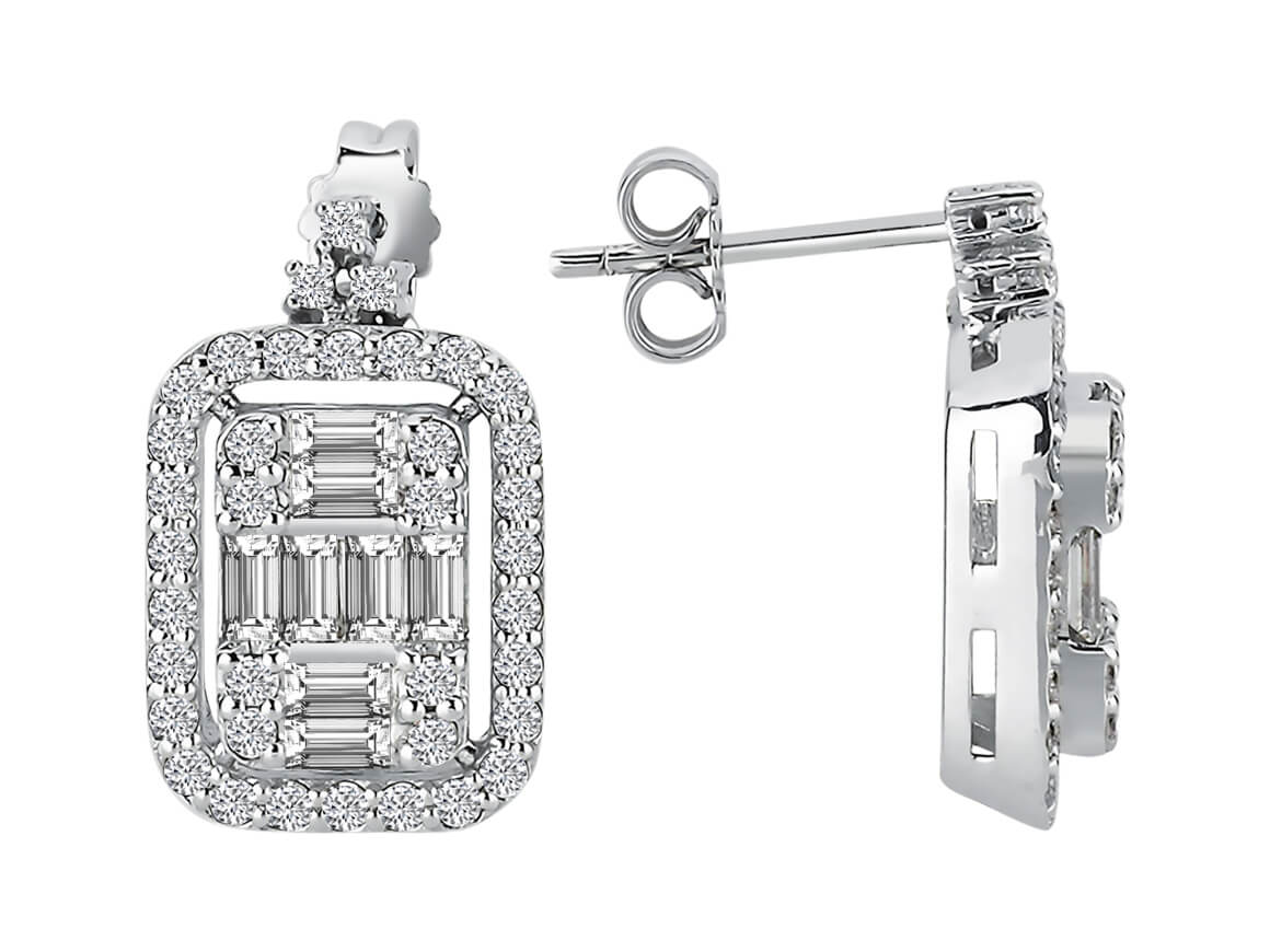 Elegante Diamant Ohrringe mit Baguette- und runden Diamanten im Pavé-Stil, 1.14 Karat, 14K Gold