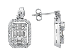 Elegante Diamant Ohrringe mit Baguette- und runden Diamanten im Pavé-Stil, 1.14 Karat, 14K Gold