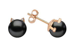Birgie 8K Roségold Ohrringe mit Diamanten und schwarzen Perlen