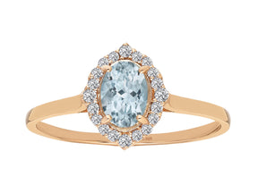 Birgie Ovaler Aquamarin mit Diamant-Halo-Ring