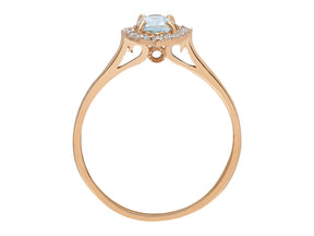 Birgie Ovaler Aquamarin mit Diamant-Halo-Ring