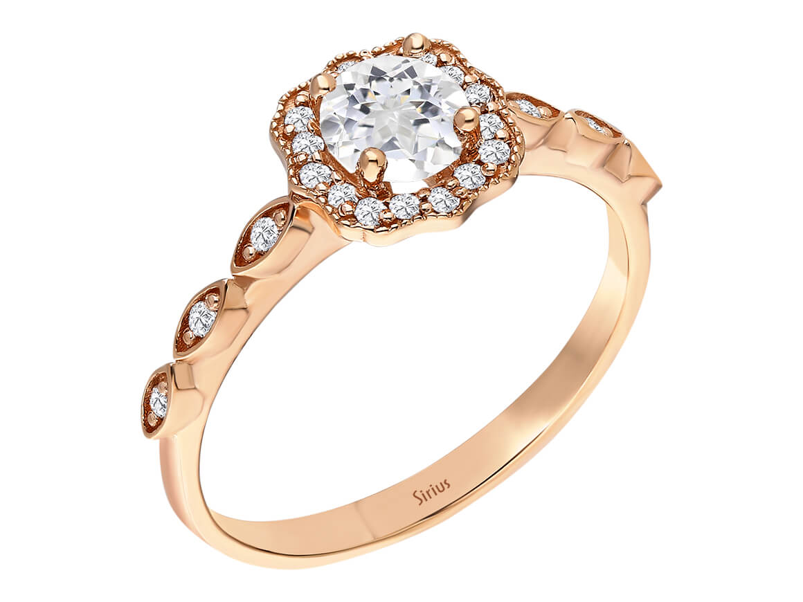 Birgie Diamant- und Weißsaphir-Halo-Ring