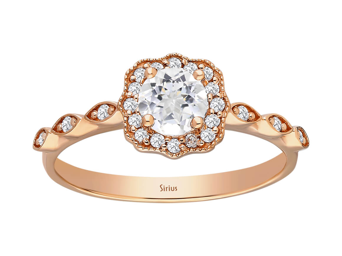 Birgie Diamant- und Weißsaphir-Halo-Ring