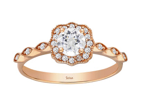 Birgie Diamant- und Weißsaphir-Halo-Ring