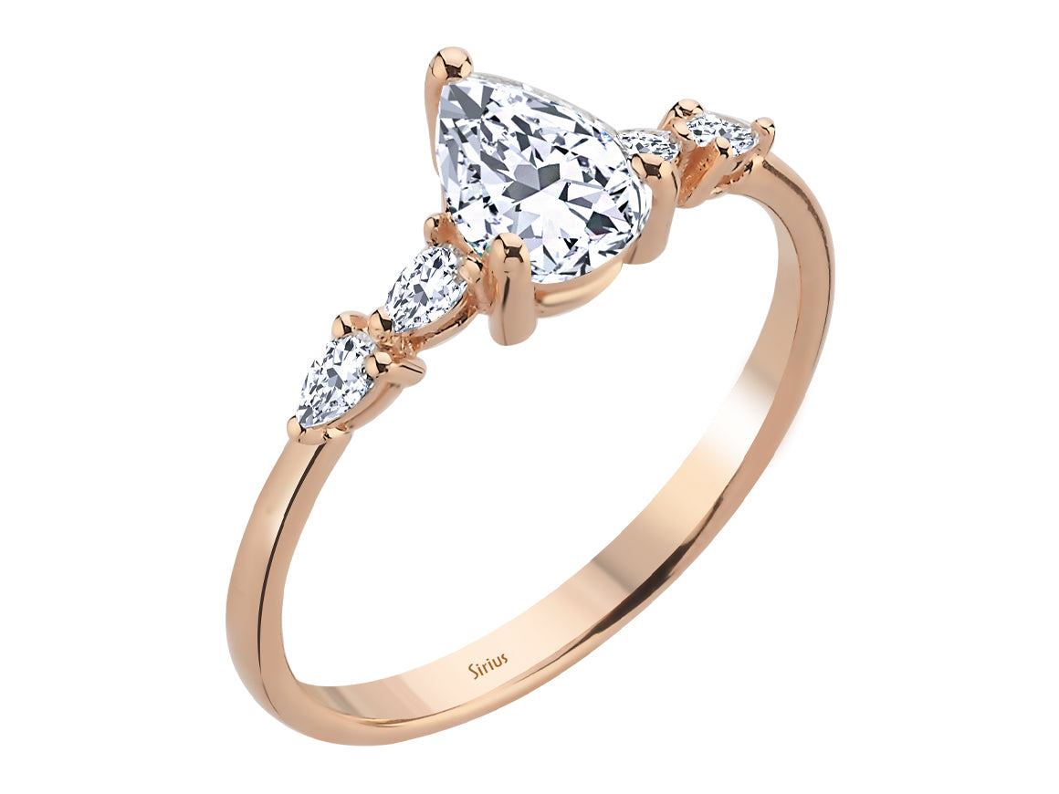 Birgie Diamant- und Weißtopas-Ring im Tropfenschliff