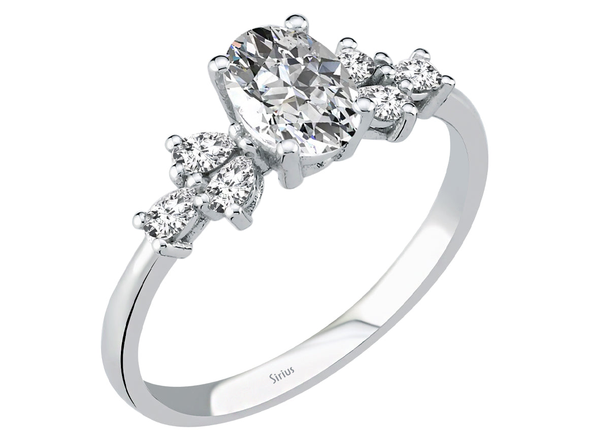 Birgie Diamant- und Weißtopas-Ring im Tropfen- und Ovalschliff