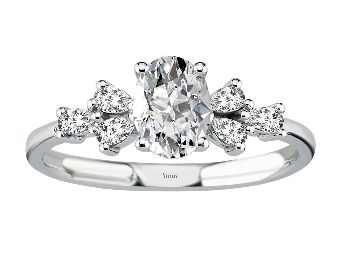 Birgie Diamant- und Weißtopas-Ring im Tropfen- und Ovalschliff