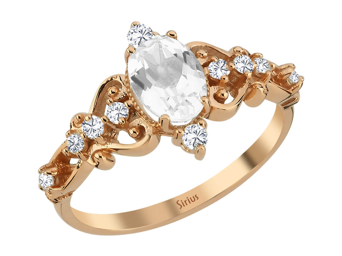 Birgie Diamant- und Weißtopas-Ring im Regina-Stil