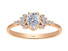 Birgie Tropfenförmiger Ring mit weißem Saphir und Diamanten