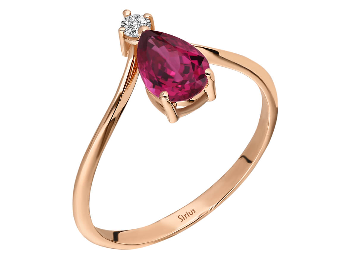 Birgie 0.05 Karat Diamant und 0.55 Karat Rosa Turmalin Tropfen Ring