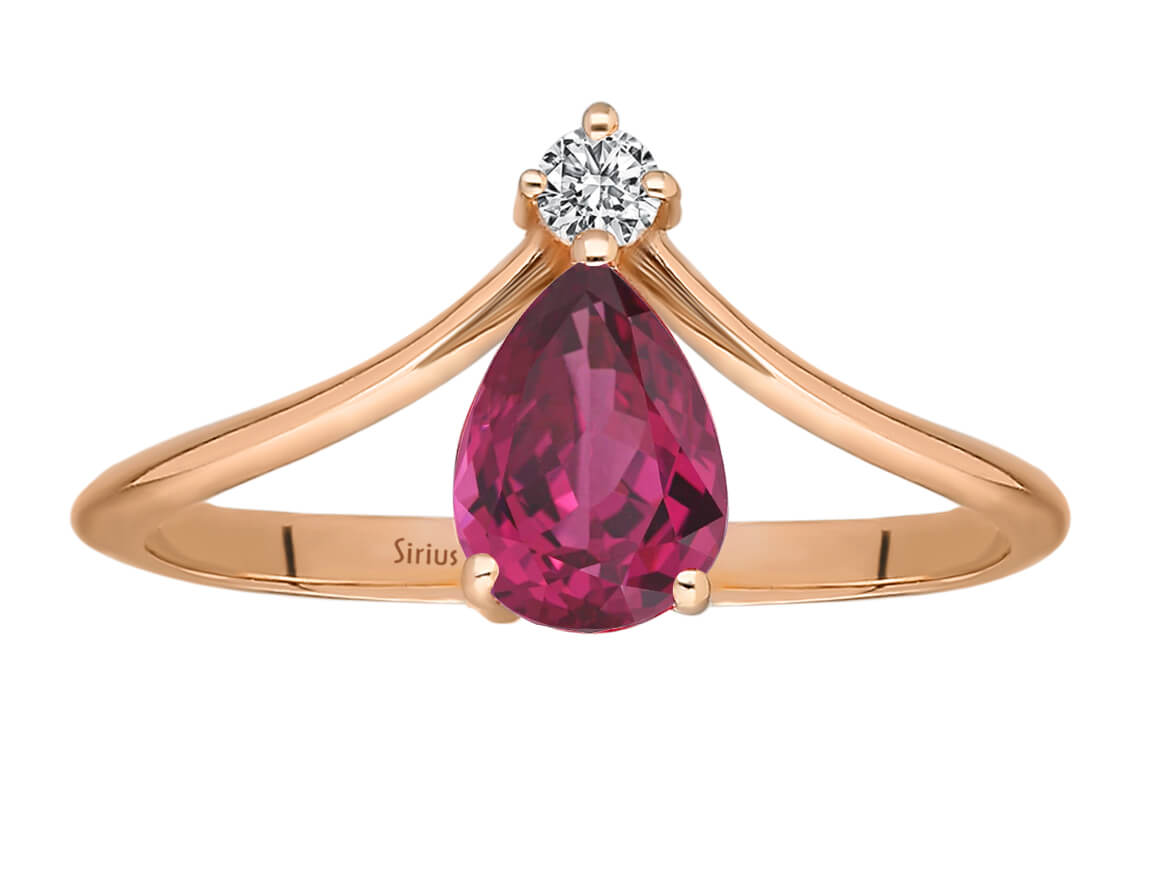 Birgie 0.05 Karat Diamant und 0.55 Karat Rosa Turmalin Tropfen Ring