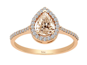 Birgie Tropfenförmiger Morganit- und Diamant-Halo-Ring