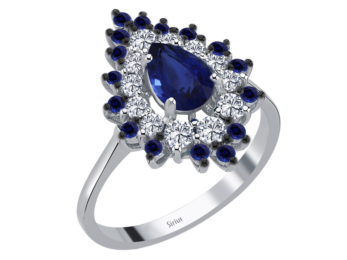 Diamantring mit Tropfen-Saphirstein Mihrişah