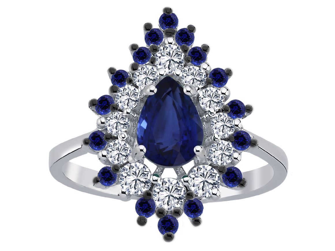 Diamantring mit Tropfen-Saphirstein Mihrişah