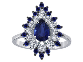 Diamantring mit Tropfen-Saphirstein Mihrişah