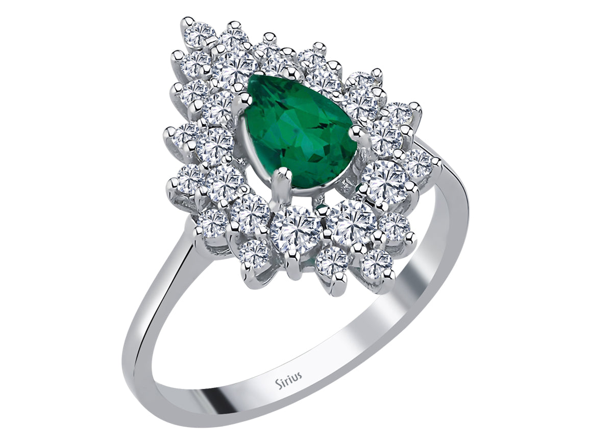 Birgie Diamant- und Smaragd-Tropfen-Ring