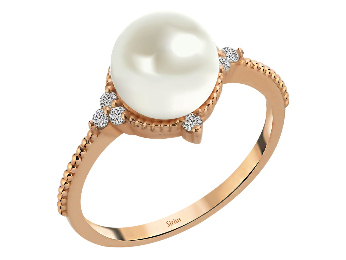 Birgie 14K Roségold Ring mit Diamanten und Perle