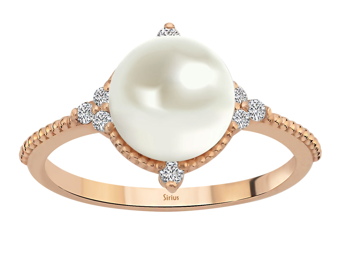Birgie 14K Roségold Ring mit Diamanten und Perle