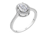 Birgie Ovaler Weißer Saphir mit Diamant-Halo-Ring