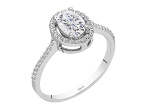 Birgie Ovaler Weißer Saphir mit Diamant-Halo-Ring