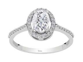 Birgie Ovaler Weißer Saphir mit Diamant-Halo-Ring