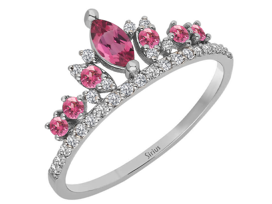 Birgie Diamant- und Rosa Turmalin-Ring im Diadem-Design