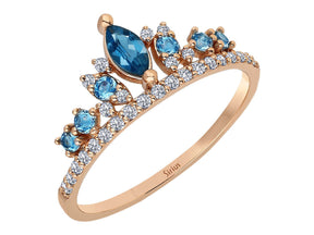 Birgie Kronenring mit Diamanten und blauem Topas