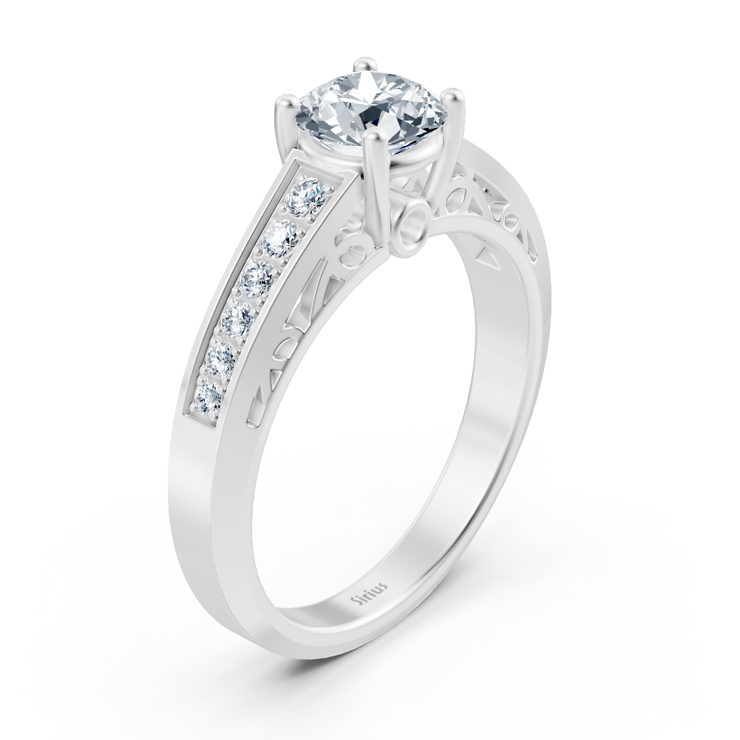 White gold diamond solitaire ring with accent diamonds