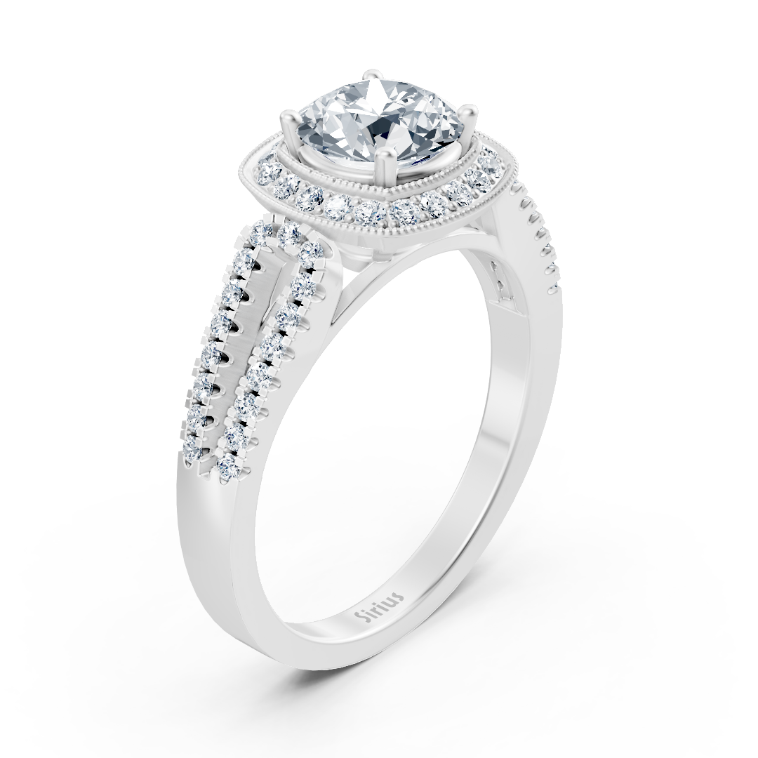 Double halo diamond engagement ring in 14-karat white gold