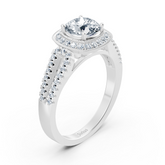 Bague de fiançailles en or blanc 14 carats avec double halo de diamants