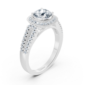 Bague de fiançailles en or blanc 14 carats avec double halo de diamants