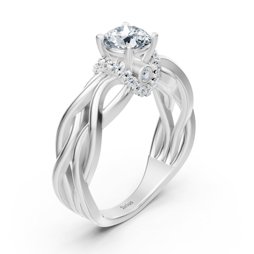 White Gold Diamond Twist Engagement Ring - Solitaire Design