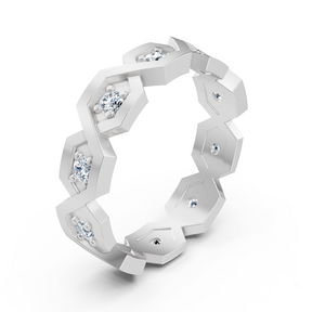Bague diamant géométrique en or blanc 14 carats