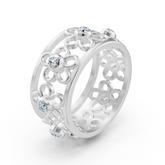 Filigraner Blumenring mit Diamanten in 14K Weißgold