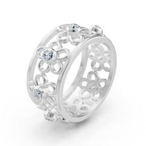 Filigraner Blumenring mit Diamanten in 14K Weißgold