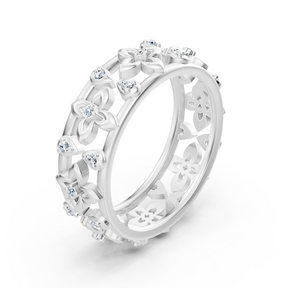 Bague noble en or blanc avec diamants en forme de fleur – élégance délicate
