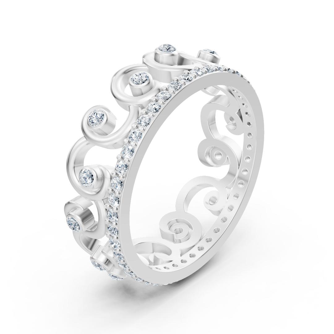 Bague couronne de princesse en or blanc 14 carats et diamants « Royal Grace »