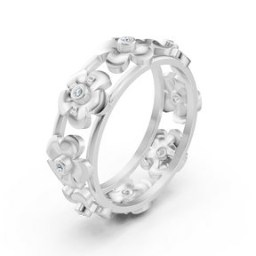 Bague de promesse en or blanc 14 carats avec diamants et fleur