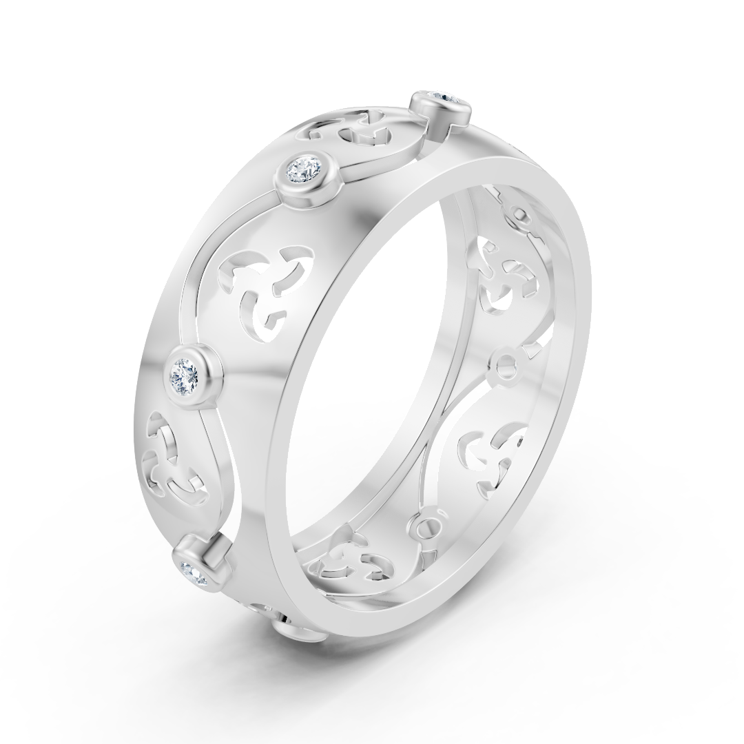 Elegant white gold ring with round diamonds in bezel design