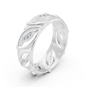 Modern white gold ring with round diamonds in prong design