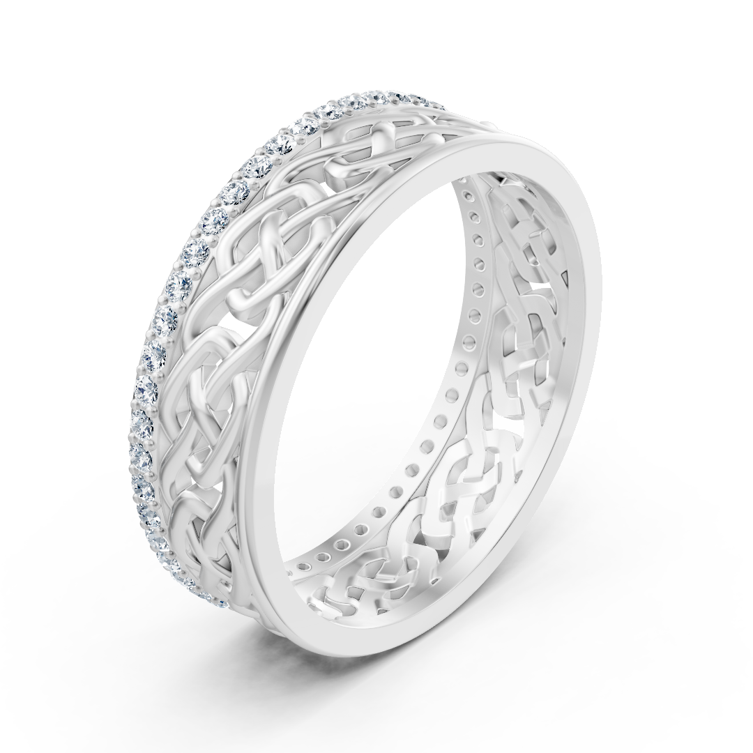 Modern white gold ring with round diamonds in prong design