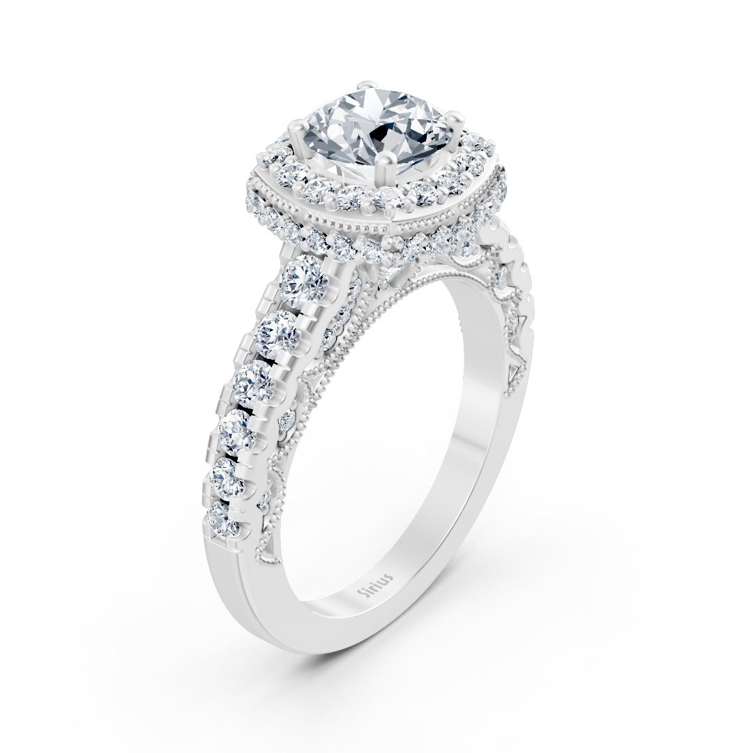Birgie Sirius white gold halo round cut diamond engagement ring